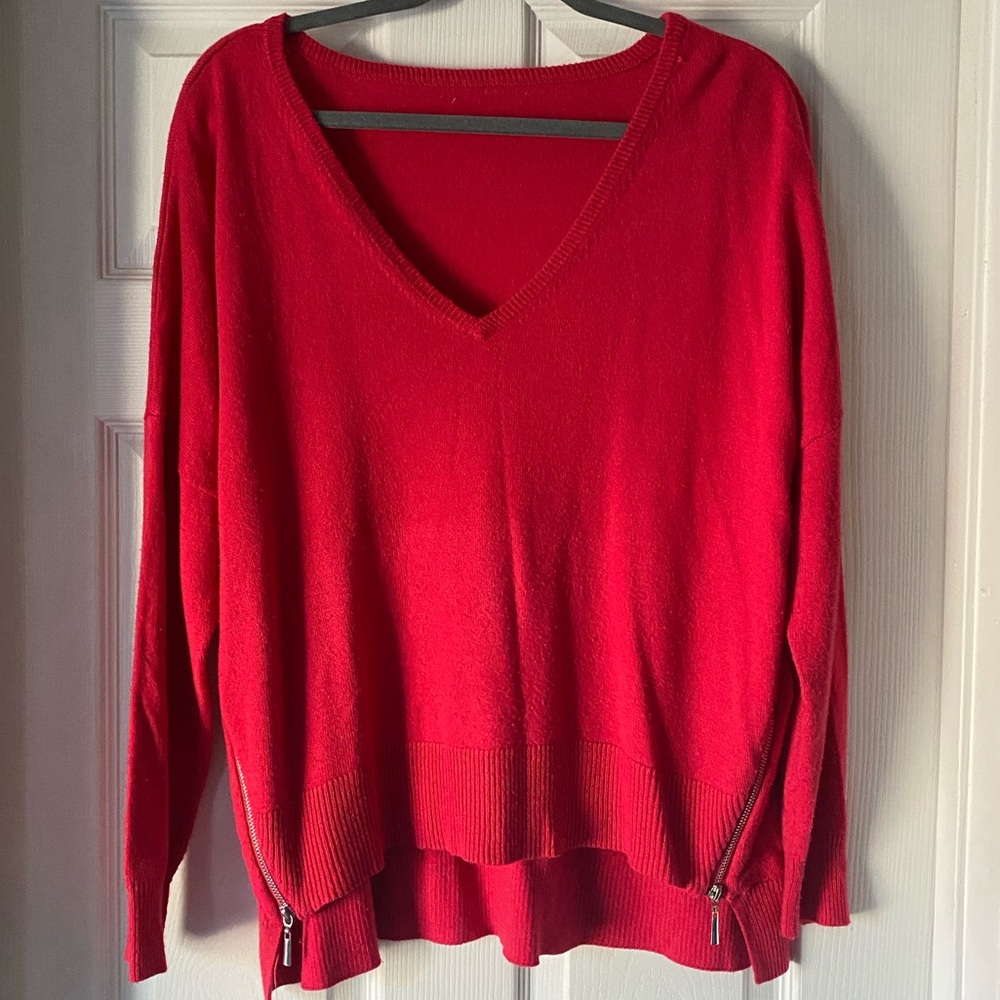 Large Pink Sweater High Low Zippered Sides Detail